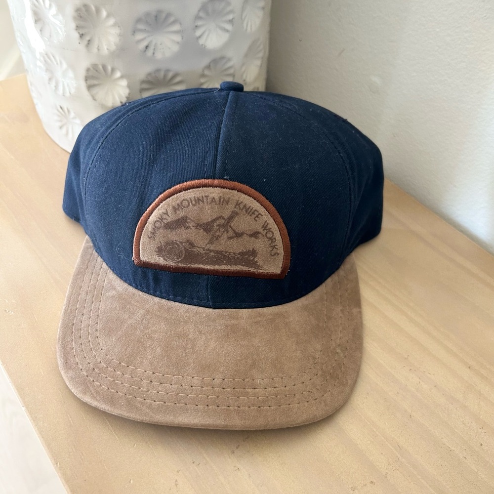 Smoky Mountain Knife Works Snapback Hat Navy USA Made Faux Suede Patch Cap